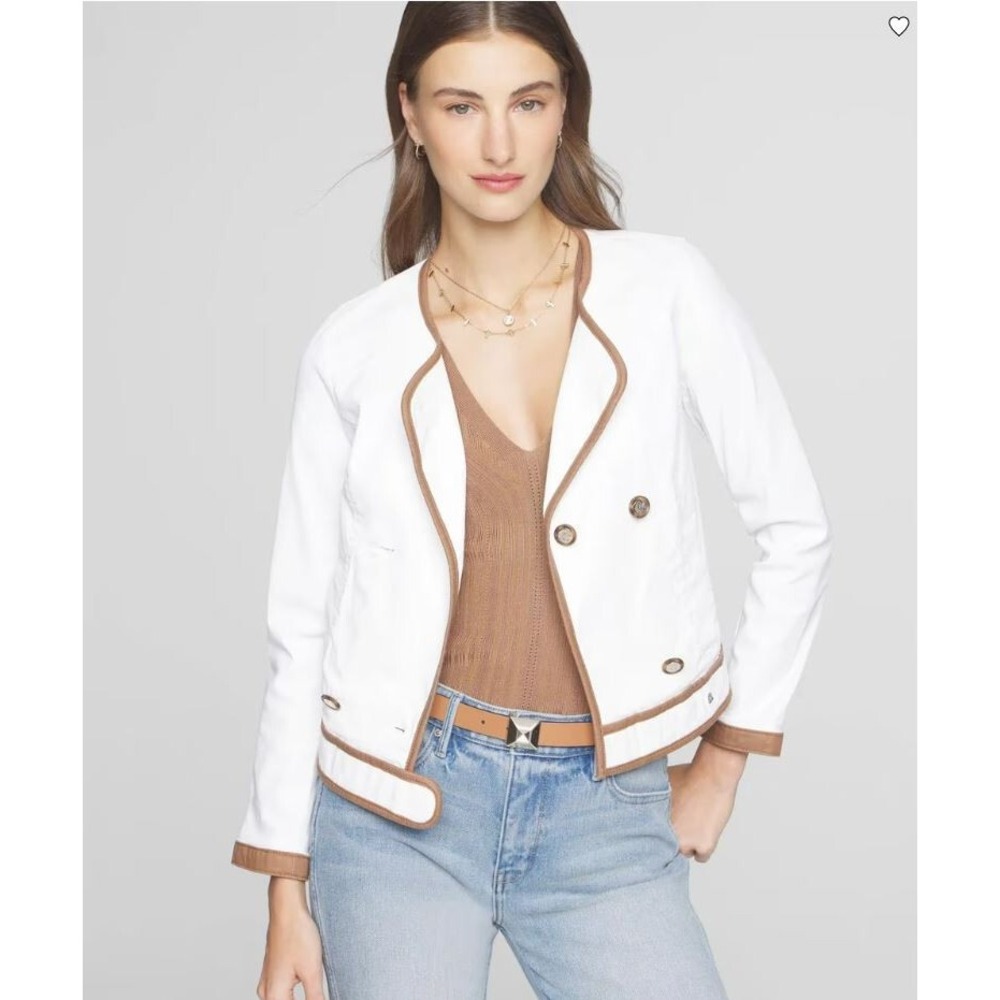 White House Black Market White Coated Fitted Jacket 4 570363072 Brown Trim